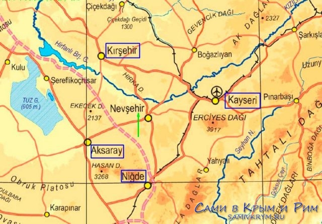 Каппадокия на карте Турции
