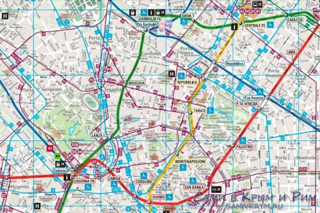 Карта транспорта в центре Милана