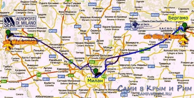 Расположение аэропорта Бергамо на карте