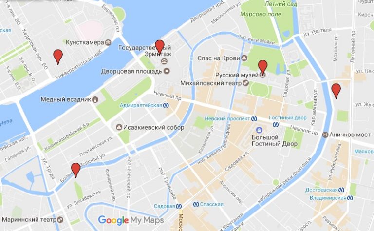 Юсуповский дворец в Санкт-Петербурге на карте города. Мариинский театр на карте Санкт-Петербурга.