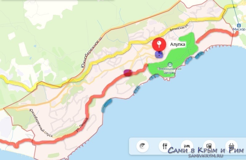 Карта алупки с улицами и домами подробно расстояние до моря в метрах