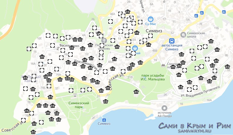 Подробная карта симеиза с улицами и номерами