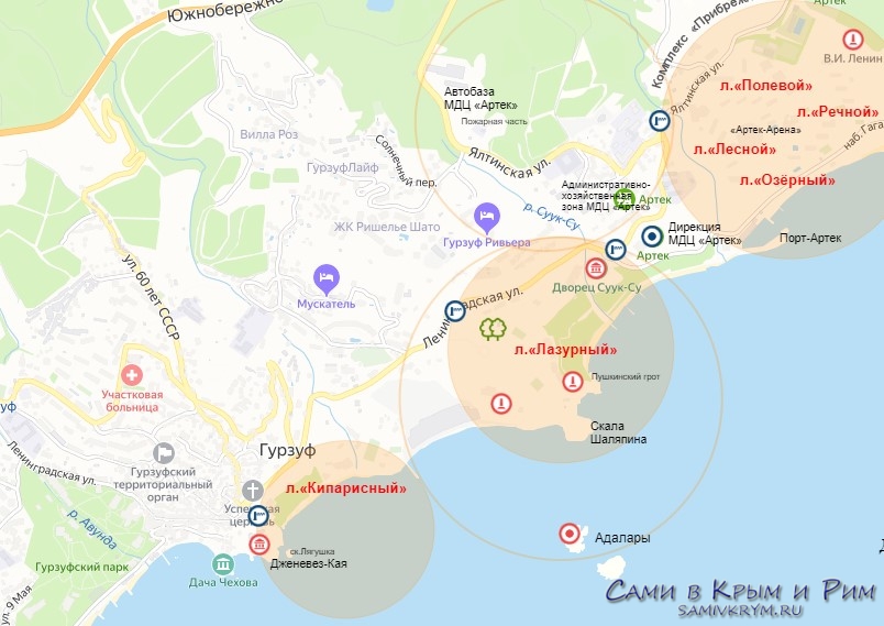 Гурзуф на карте крыма - блог Санатории Кавказа