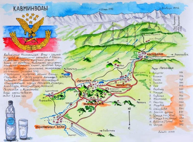 Карта кавказских минеральных вод с санаториями