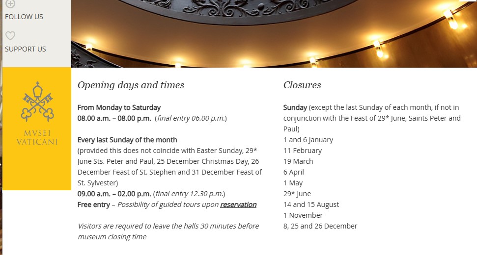 Calendar of Vatican Museums