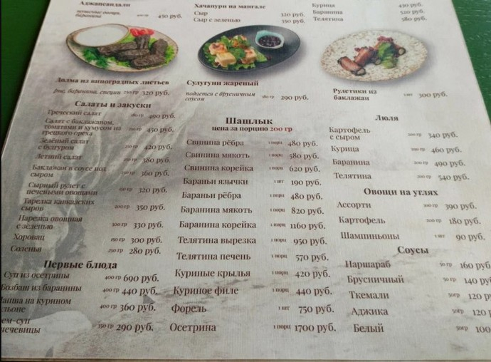 Кафе Провал Меню