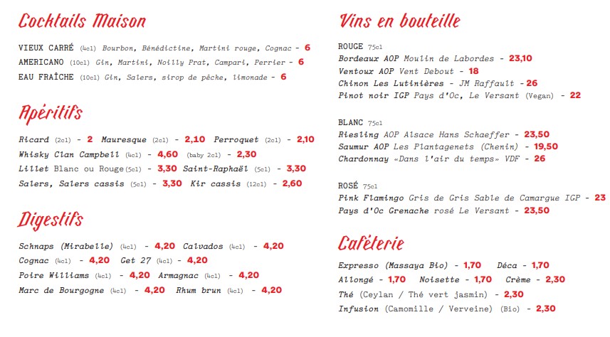 Цена на алкоголь в кафе Бульон