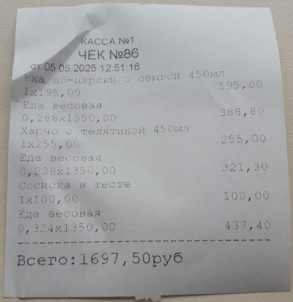 Столовая Ялты чек