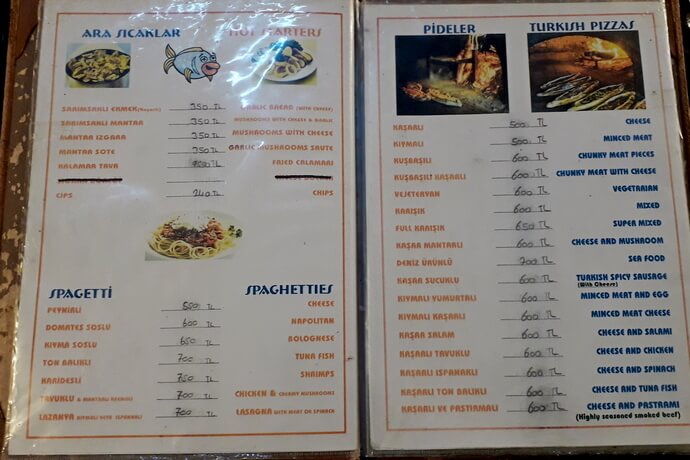 Пиде и паста цены для туристов