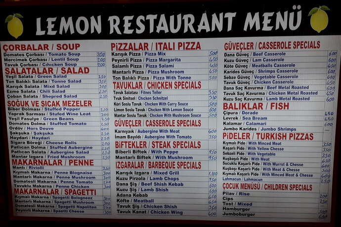 Цены в ресторане Лимон
