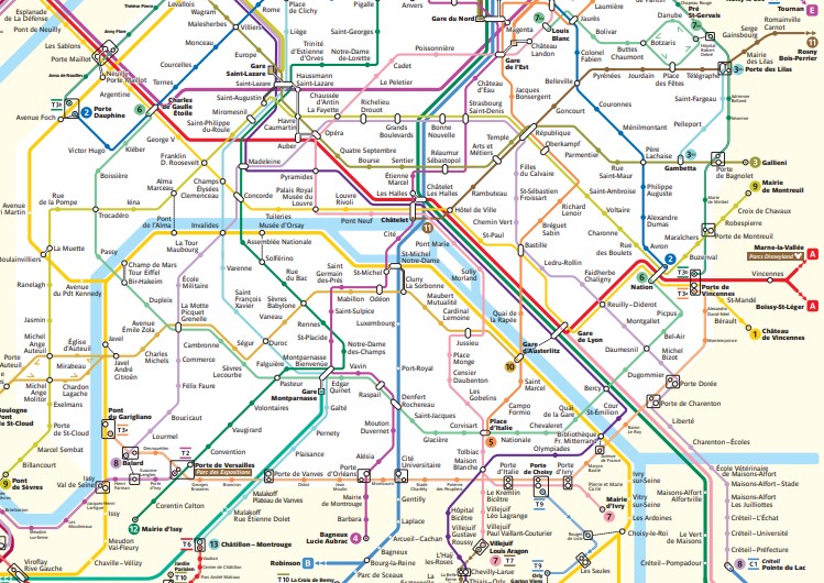 Карта общественного транспорта Парижа